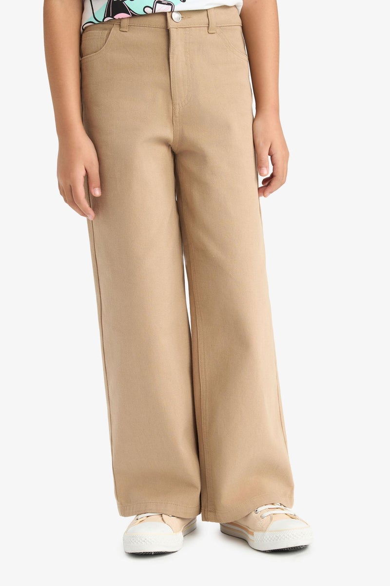 DeFacto Beige Girl Girl Wide Leg Cotton Trousers Casual - Image 4
